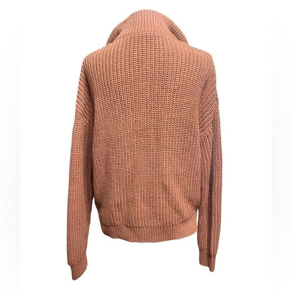 Theory Half-Zip Sweater in Rib Knit Cotton in Terracotta Size Medium - Picture 5 of 7